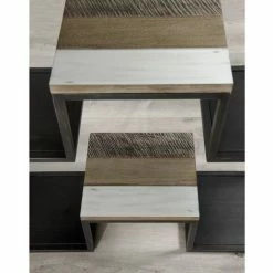 MACABANE LEANDRE - Étagère 'XL' Noire 100 X 170 Cm 3 Niveaux Bois Acacia Et Acier - Multicouleurs Vieillies -MACABANE Elegant store 17783770 3