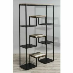 MACABANE LEANDRE - Étagère 'XL' Noire 100 X 170 Cm 3 Niveaux Bois Acacia Et Acier - Multicouleurs Vieillies -MACABANE Elegant store 17783770 4