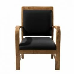 MACABANE ERIS - Fauteuil Scandi Teck Et Tissu Noir - Noir -MACABANE Elegant store 17783773 5