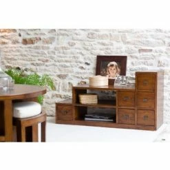 MACABANE EDEN - Meuble TV Escalier Marron Bois Mindi - Chocolat