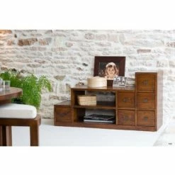 MACABANE EDEN - Meuble TV Escalier Marron Bois Mindi - Chocolat -MACABANE Elegant store 17783807 3