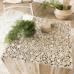 MACABANE LALY - Table Basse Carrée 70x70cm Bois Naturel Branches Teck - Bois Naturel -MACABANE Elegant store 17783817 4