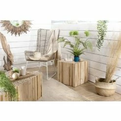 MACABANE LALY - Bout De Canapé Carré 45.5x45.5cm Bois Naturel Branches Teck - Bois Naturel