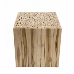 MACABANE LALY - Bout De Canapé Carré 45.5x45.5cm Bois Naturel Branches Teck - Bois Naturel -MACABANE Elegant store 17783820 5