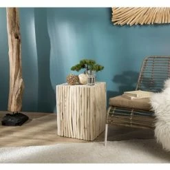 MACABANE LALY - Table D'appoint Carrée 35x35cm Bois Naturel Petites Branches Teck - Bois Naturel