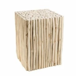 MACABANE LALY - Table D'appoint Carrée 35x35cm Bois Naturel Petites Branches Teck - Bois Naturel -MACABANE Elegant store 17783822 3
