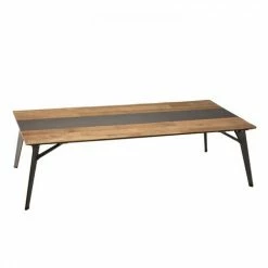 MACABANE MADISON - Table Basse Rectangulaire 140x70cm Bois Teck Recyclé Métal Et Pieds Métal Noir - Bois Naturel ; Métal : Vernis Polyuréthane Noir -MACABANE Elegant store 17783838 2