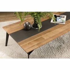 MACABANE MADISON - Table Basse Rectangulaire 140x70cm Bois Teck Recyclé Métal Et Pieds Métal Noir - Bois Naturel ; Métal : Vernis Polyuréthane Noir -MACABANE Elegant store 17783838 3