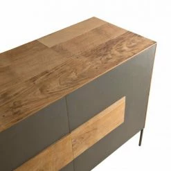 MACABANE MADISON - Buffet 2 Portes 3 Tiroirs Bois Teck Recyclé Façade Et Pieds Métal Gris Anthracite - Bois Naturel ; Métal : Vernis Polyuréthane Noir -MACABANE Elegant store 17783842 3