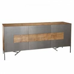 MACABANE MADISON - Buffet 2 Portes 3 Tiroirs Bois Teck Recyclé Façade Et Pieds Métal Gris Anthracite - Bois Naturel ; Métal : Vernis Polyuréthane Noir -MACABANE Elegant store 17783842 5