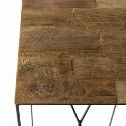 MACABANE MADISON - Table D'appoint Carrée Bois Plateau Teck Recyclé 35x35cm Pied Métal Noir Moyen Modèle - Bois Naturel ; Métal Noir -MACABANE Elegant store 17783845 3