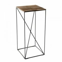 MACABANE MADISON - Table D'appoint Carrée Bois Plateau Teck Recyclé 35x35cm Pied Métal Noir Moyen Modèle - Bois Naturel ; Métal Noir -MACABANE Elegant store 17783845 4