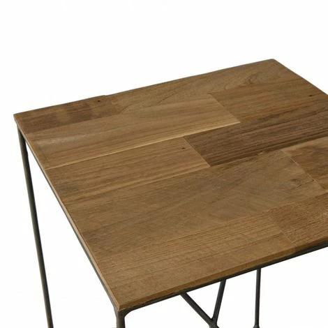 MACABANE MADISON - Table D'appoint Carrée Bois Plateau Teck Recyclé 35x35cm Pied Métal Noir Petit Modèle - Bois Naturel ; Métal Noir 6 MACABANE MADISON - Table D'appoint Carrée Bois Plateau Teck Recyclé 35x35cm Pied Métal Noir Petit Modèle - Bois Naturel ; Métal Noir – Image 4