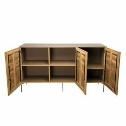 MACABANE MADISON - Buffet Naturel Et Noir 3 Portes Bois Teck Recyclé Métal Et Pieds Métal Gris Anthracite - Bois Naturel ; Métal Vernis Polyuréthane Noir -MACABANE Elegant store 17783849 4