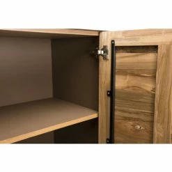 MACABANE MADISON - Buffet Naturel Et Noir 3 Portes Bois Teck Recyclé Métal Et Pieds Métal Gris Anthracite - Bois Naturel ; Métal Vernis Polyuréthane Noir -MACABANE Elegant store 17783849 5