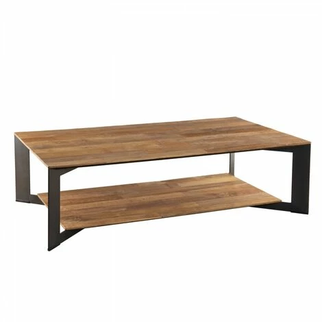 MACABANE MADISON - Table Basse Rectangulaire 120x70cm Avec Tablette Bois Teck Recyclé Pieds Métal Noir - Bois Naturel ; Métal Noir 4 MACABANE MADISON - Table Basse Rectangulaire 120x70cm Avec Tablette Bois Teck Recyclé Pieds Métal Noir - Bois Naturel ; Métal Noir – Image 2