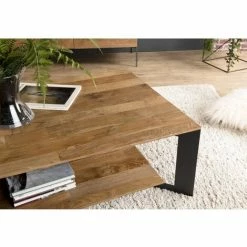 MACABANE MADISON - Table Basse Rectangulaire 120x70cm Avec Tablette Bois Teck Recyclé Pieds Métal Noir - Bois Naturel ; Métal Noir 9 MACABANE MADISON - Table Basse Rectangulaire 120x70cm Avec Tablette Bois Teck Recyclé Pieds Métal Noir - Bois Naturel ; Métal Noir -MACABANE Elegant store 17783851 3