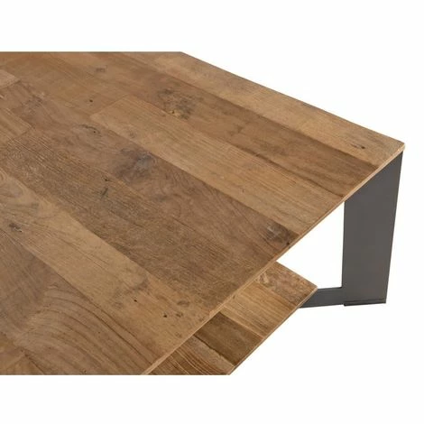 MACABANE MADISON - Table Basse Rectangulaire 120x70cm Avec Tablette Bois Teck Recyclé Pieds Métal Noir - Bois Naturel ; Métal Noir 6 MACABANE MADISON - Table Basse Rectangulaire 120x70cm Avec Tablette Bois Teck Recyclé Pieds Métal Noir - Bois Naturel ; Métal Noir – Image 4
