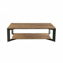 MACABANE MADISON - Table Basse Rectangulaire 120x70cm Avec Tablette Bois Teck Recyclé Pieds Métal Noir - Bois Naturel ; Métal Noir 11 MACABANE MADISON - Table Basse Rectangulaire 120x70cm Avec Tablette Bois Teck Recyclé Pieds Métal Noir - Bois Naturel ; Métal Noir -MACABANE Elegant store 17783851 5