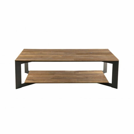 MACABANE MADISON - Table Basse Rectangulaire 120x70cm Avec Tablette Bois Teck Recyclé Pieds Métal Noir - Bois Naturel ; Métal Noir 7 MACABANE MADISON - Table Basse Rectangulaire 120x70cm Avec Tablette Bois Teck Recyclé Pieds Métal Noir - Bois Naturel ; Métal Noir – Image 5