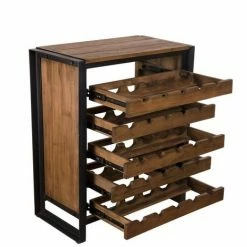 MACABANE ALIDA - Meuble Marron Rangement Vin 5 Niveaux Teck Recyclé Métal Noir - Brun -MACABANE Elegant store 17783858 3