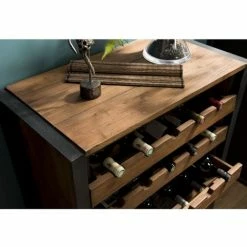 MACABANE ALIDA - Meuble Marron Rangement Vin 5 Niveaux Teck Recyclé Métal Noir - Brun -MACABANE Elegant store 17783858 4