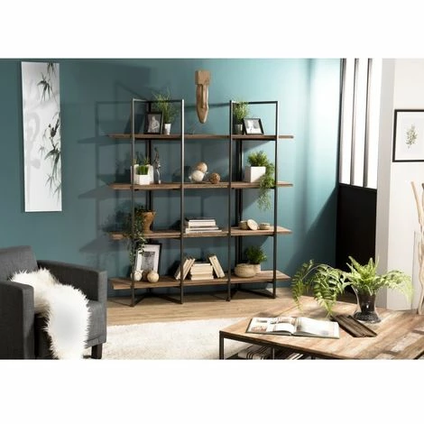 MACABANE ALIDA - Étagère Marron 4 Niveaux Teck Recyclé Acacia Mahogany Et Métal Noir - Brun 3 MACABANE ALIDA - Étagère Marron 4 Niveaux Teck Recyclé Acacia Mahogany Et Métal Noir - Brun