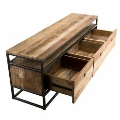 MACABANE ALIDA - Meuble TV Marron 3 Tiroirs Teck Recyclé Acacia Mahogany Recyclé Et Métal Noir - Brun -MACABANE Elegant store 17783872 4
