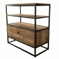 MACABANE ALIDA - Étagère Marron 1 Tiroir Teck Recyclé Acacia Mahogany Et Métal Noir - Brun -MACABANE Elegant store 17783874 3