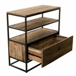 MACABANE ALIDA - Étagère Marron 1 Tiroir Teck Recyclé Acacia Mahogany Et Métal Noir - Brun -MACABANE Elegant store 17783874 4