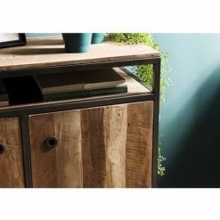 MACABANE ALIDA - Buffet 2 Portes Et 1 étagère Teck Recyclé Acacia Mahogany Recyclé Et Métal Noir - Brun -MACABANE Elegant store 17783876 5