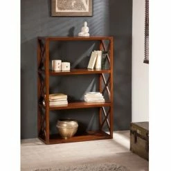 MACABANE EDEN - Étagère Marron Croisillons 3 Niveaux Bois Mindi - Chocolat