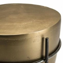 MACABANE JONAS - Table D'appoint Ronde 45x45cm Aluminium Doré Forme Tambour - Structure Métal Noir - Doré -MACABANE Elegant store 17783899 3