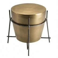 MACABANE JONAS - Table D'appoint Ronde 45x45cm Aluminium Doré Forme Tambour - Structure Métal Noir - Doré -MACABANE Elegant store 17783899 4