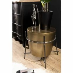 MACABANE JONAS - Table D'appoint Ronde 45x45cm Aluminium Doré Forme Tambour - Structure Métal Noir - Doré -MACABANE Elegant store 17783899 5