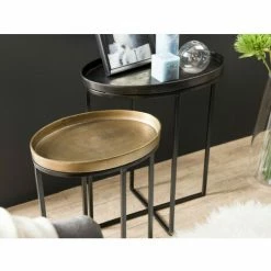 MACABANE JONAS - Set De 2 Tables D'appoint Ovales Aluminium Doré Et Noir - Pieds Métal Noir - Doré Et Noir -MACABANE Elegant store 17783901 3