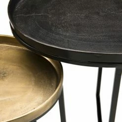 MACABANE JONAS - Set De 2 Tables D'appoint Ovales Aluminium Doré Et Noir - Pieds Métal Noir - Doré Et Noir -MACABANE Elegant store 17783901 4