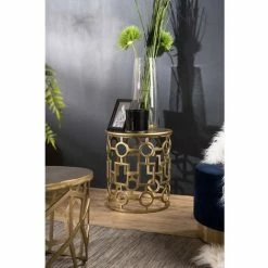 MACABANE JONAS - Table D'appoint Ronde 43x43cm Aluminium Doré Piètement Graphique - Doré