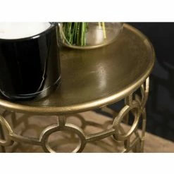 MACABANE JONAS - Table D'appoint Ronde 43x43cm Aluminium Doré Piètement Graphique - Doré -MACABANE Elegant store 17783910 3