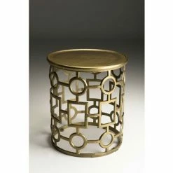 MACABANE JONAS - Table D'appoint Ronde 43x43cm Aluminium Doré Piètement Graphique - Doré -MACABANE Elegant store 17783910 5