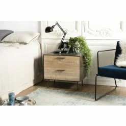 MACABANE CLEMENCE - Chevet 2 Tiroirs Bois Sapin Et Pieds Métal - Naturel