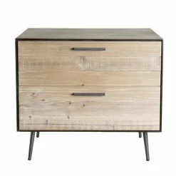 MACABANE CLEMENCE - Chevet 2 Tiroirs Bois Sapin Et Pieds Métal - Naturel -MACABANE Elegant store 17783920 3