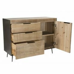 MACABANE CLEMENCE - Buffet 3 Tiroirs 1 Porte Bois Teck Et Pieds Métal - Naturel -MACABANE Elegant store 17783925 5