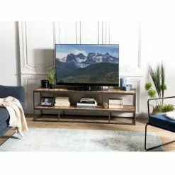 MACABANE CLEMENCE - Meuble TV 2 Niveaux Bois Teck Et Métal - Naturel