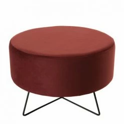MACABANE ALBANE - Pouf Rond 55x55cm Tissu Velours Bordeaux Pieds Métal - Bordeaux -MACABANE Elegant store 17783930 4