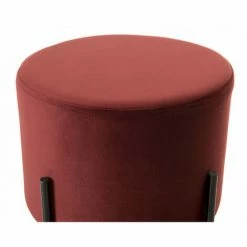 MACABANE ALBANE - Tabouret Rond 40x40cm Tissu Velours Bordeaux Pieds Métal - Bordeaux -MACABANE Elegant store 17783936 4