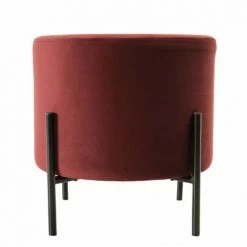 MACABANE ALBANE - Tabouret Rond 40x40cm Tissu Velours Bordeaux Pieds Métal - Bordeaux -MACABANE Elegant store 17783936 5