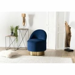 MACABANE ALBANE - Fauteuil Tissu Velours Bleu Marine - Bleu Marine