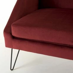 MACABANE ALBANE - Fauteuil Tissu Velours Bordeaux Pieds épingles Métal - Bordeaux -MACABANE Elegant store 17783943 3