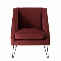 MACABANE ALBANE - Fauteuil Tissu Velours Bordeaux Pieds épingles Métal - Bordeaux -MACABANE Elegant store 17783943 4